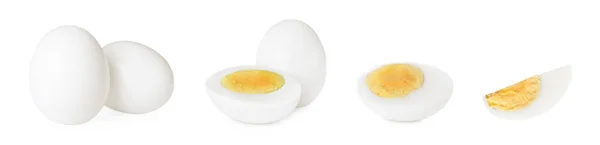 Set Tasty Hard Boiled Eggs White Background Banner Design — Zdjęcie stockowe