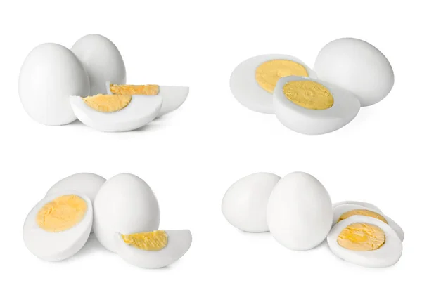Set Tasty Hard Boiled Eggs White Background — Foto Stock