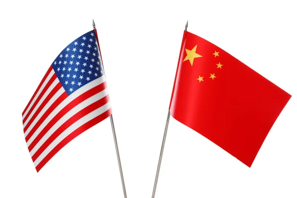美国和中国的国旗是白色背景的 国际关系 — 图库照片