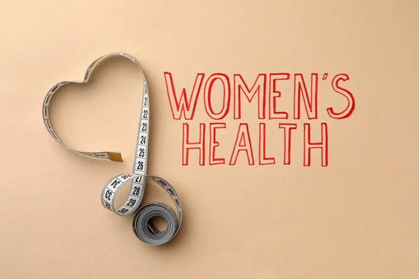 Measuring Tape Words Women Health Beige Background Top View — ストック写真