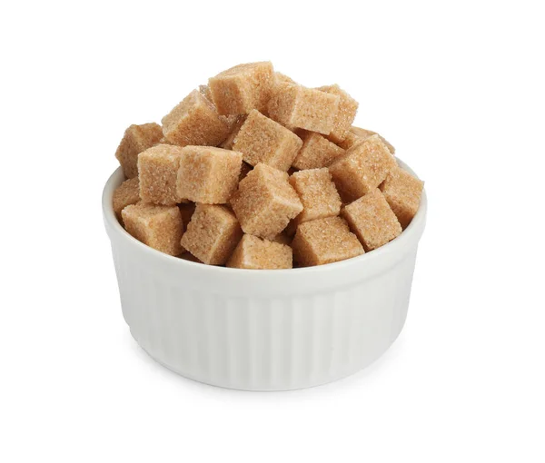 Bowl Cubes Brown Sugar Isolated White — Stock Photo, Image
