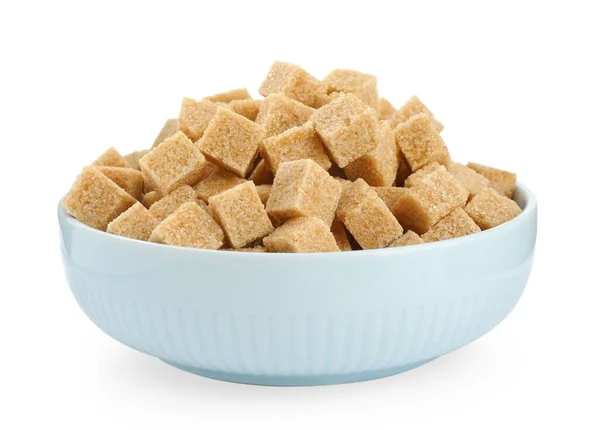 Bowl Cubes Brown Sugar Isolated White — Stock Photo, Image