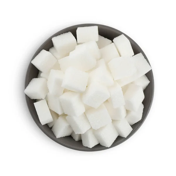 Bowl Cubes Refined Sugar Isolated White Top View — Fotografia de Stock