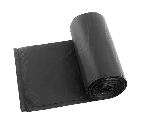 Roll Black Garbage Bags White Background Cleaning Supplies — Foto Stock