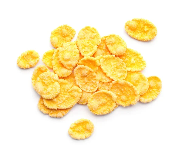 Pile Tasty Corn Flakes White Background Top View — Stockfoto