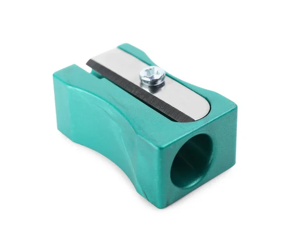 Plastic Turquoise Pencil Sharpener Isolated White — Stock Fotó