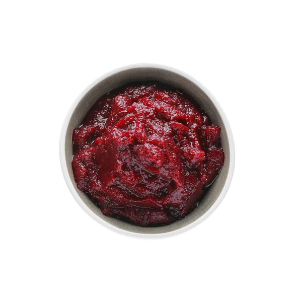 Delicious Beetroot Puree Bowl Isolated White Top View Healthy Food — Foto de Stock