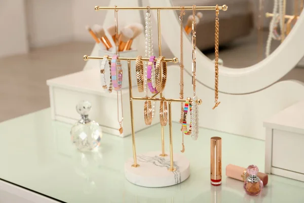 Holder Set Luxurious Jewelry White Dressing Table — ストック写真