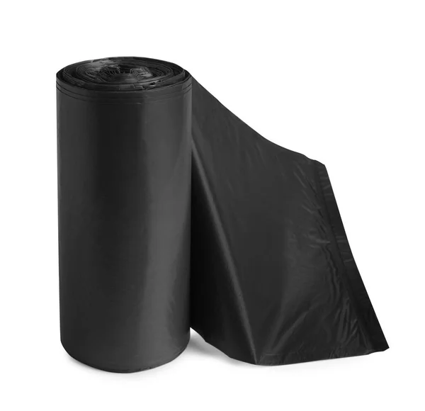 Roll Black Garbage Bags White Background Cleaning Supplies — ストック写真