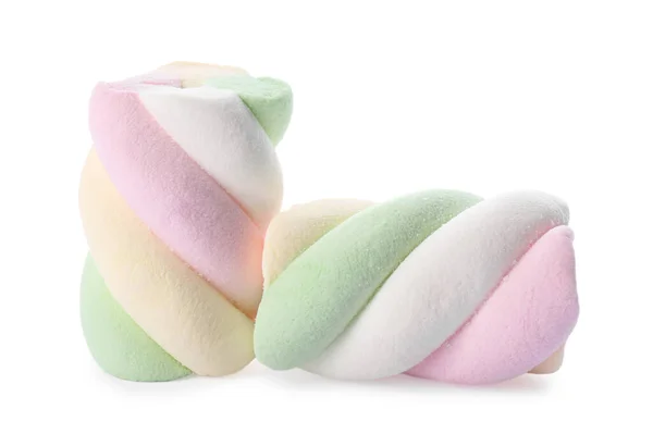 Two Delicious Colorful Marshmallows White Background — Stock Photo, Image