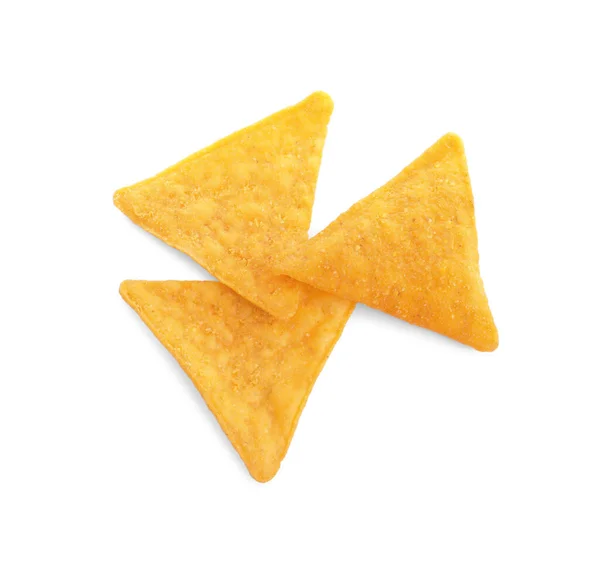 Tasty Tortilla Chips Nachos White Background Top View — Stockfoto