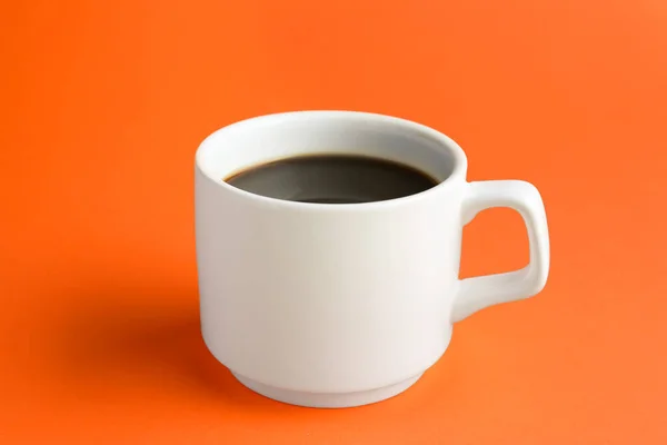 White Mug Freshly Brewed Hot Coffee Orange Background — Photo