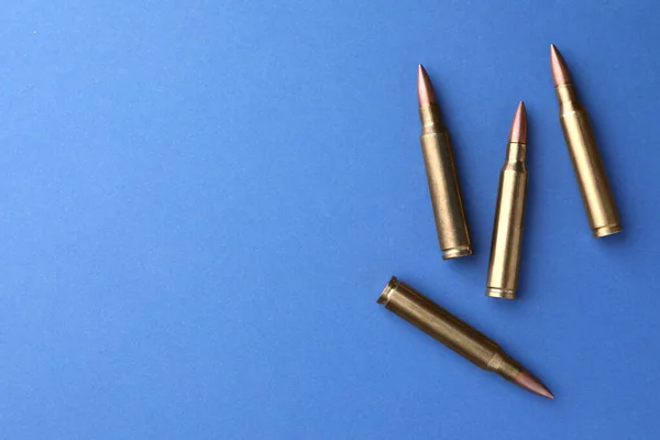Bullets Blue Background Flat Lay Space Text — Stockfoto