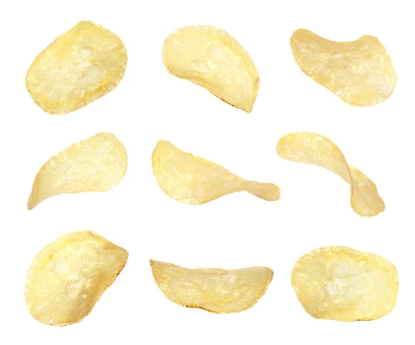 Conjunto Batatas Fritas Fritas Fritas Fundo Branco — Fotografia de Stock