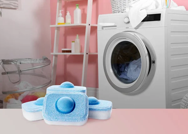 Image Water Softener Tablets Modern Washing Machine Laundry Room — Foto Stock