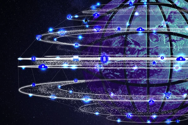 Global Network Earth Internet Connection Lines Starry Sky — Stockfoto