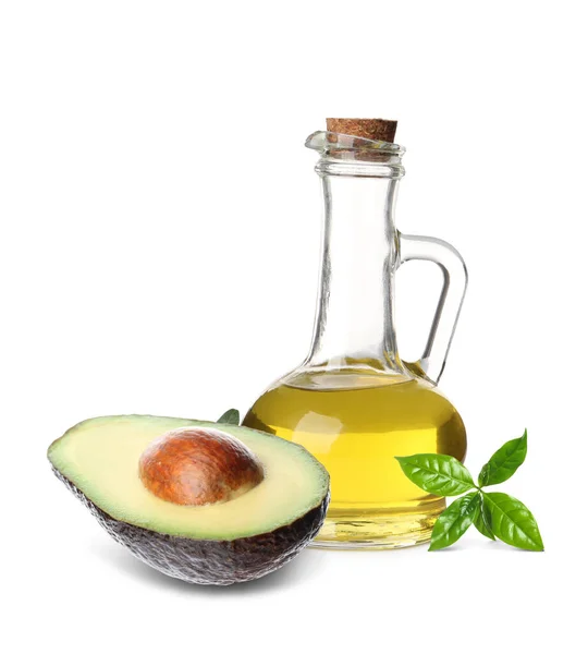 Cooking Oil Ripe Avocado White Background — стоковое фото