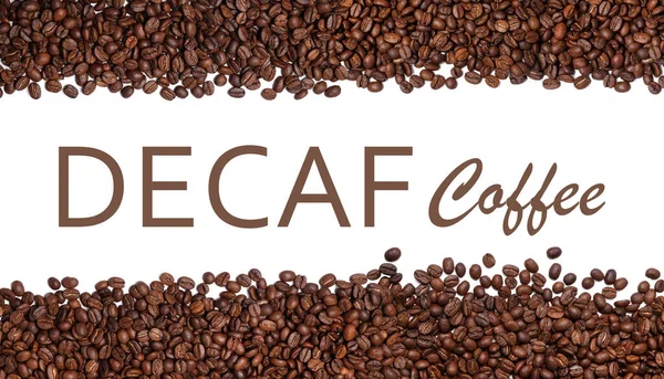 Veel Cafeïnevrije Koffiebonen Witte Achtergrond Bovenaanzicht Banner Ontwerp — Stockfoto