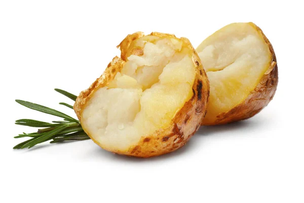 Tasty Pieces Baked Potato Rosemary White Background — Φωτογραφία Αρχείου