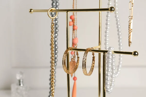 Holder Set Luxurious Jewelry Light Background Closeup — Foto Stock