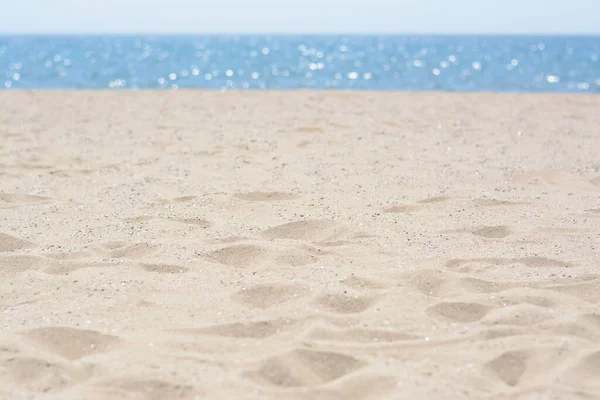 Piaszczysta Plaża Pobliżu Morza Słoneczny Dzień Zbliżenie — Zdjęcie stockowe