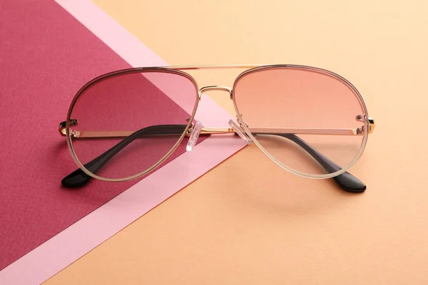 Stylish Sunglasses Color Background View — Stockfoto
