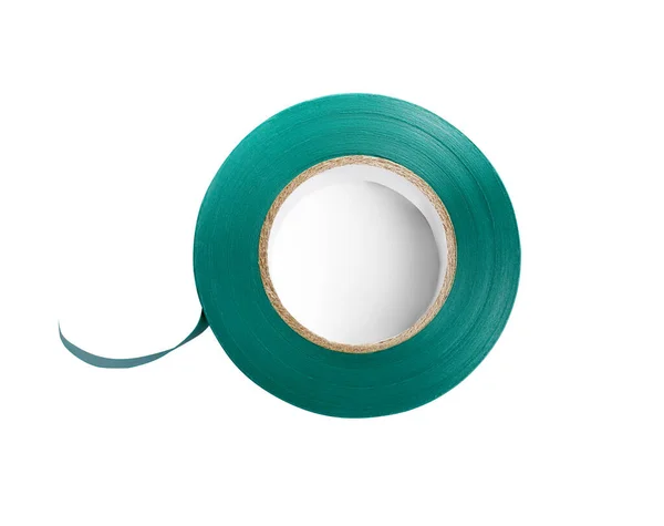 Green Insulating Tape Isolated White Top View — ストック写真
