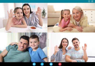 Mutlu aile bireyleri video çağrı başvurusu yoluyla çevrimiçi toplantı yapıyor