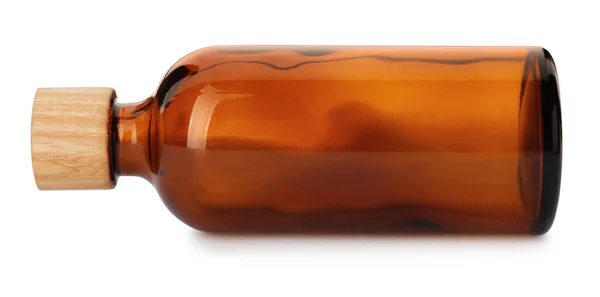 New Empty Glass Bottle Wooden Cap Isolated White — Stock Photo, Image