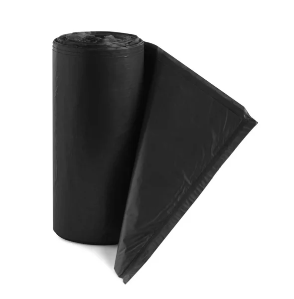 Roll Black Garbage Bags White Background Cleaning Supplies — Fotografia de Stock