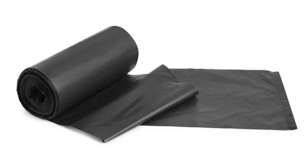 Roll Black Garbage Bags White Background Cleaning Supplies — Φωτογραφία Αρχείου