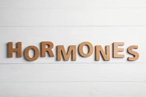 Word Hormones Gemaakt Met Houten Letters Tafel Plat Gelegd — Stockfoto