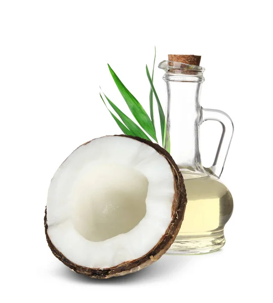Bottle Coconut Cooking Oil Fruit White Background — Foto de Stock