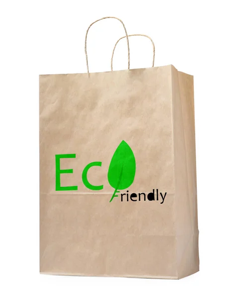 Paper Bag Phrase Eco Friendly White Background — Stock Photo, Image