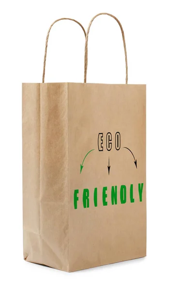 Paper Bag Phrase Eco Friendly White Background — Stockfoto