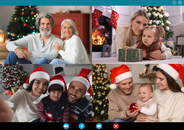 Happy Family Members Having Online Meeting Videocall Application — Foto de Stock