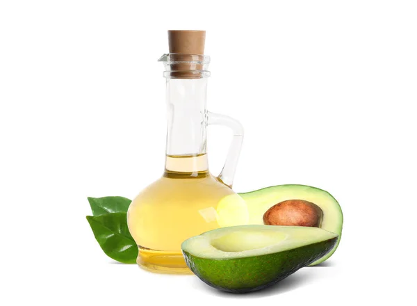 Cooking Oil Ripe Avocados White Background — стоковое фото