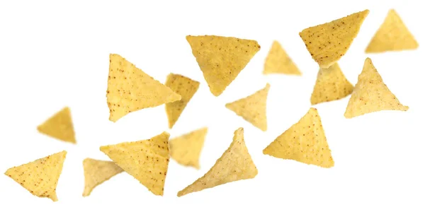 Tasty Tortilla Chips Nachos Falling White Background Banner Design — 스톡 사진