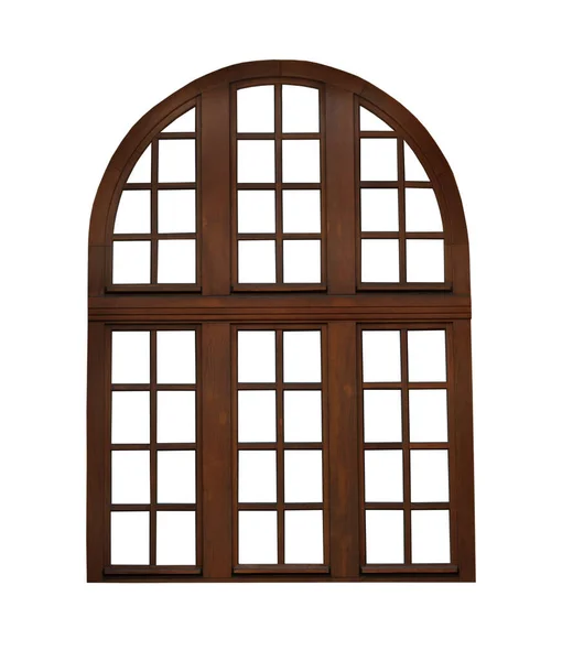 Beautiful Wooden Arch Window Frame Isolated White — Stockfoto