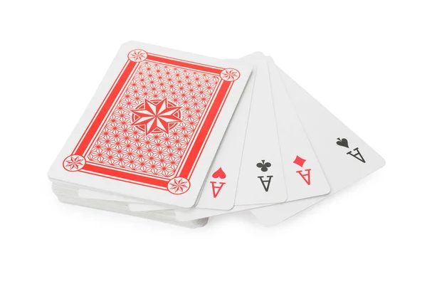 Four Aces Other Playing Cards Isolated White Poker Game — Zdjęcie stockowe