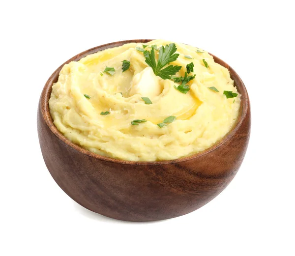 Bowl Freshly Cooked Mashed Potatoes Parsley Isolated White — Stockfoto