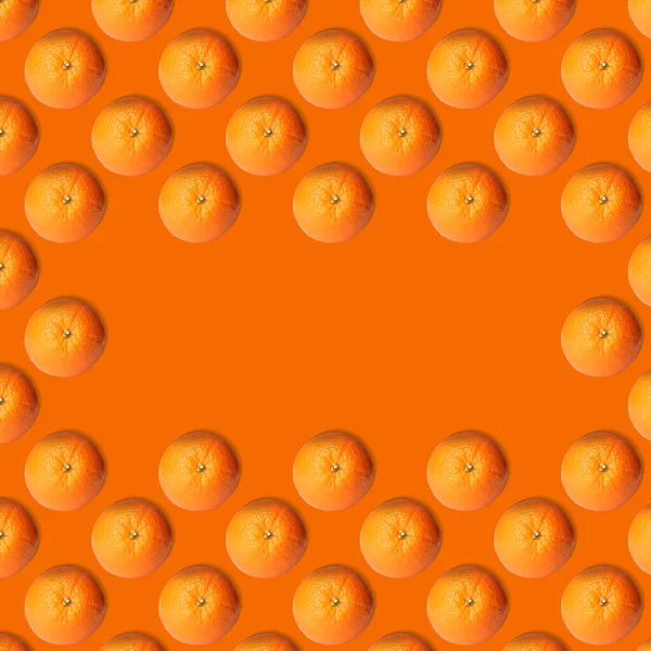 Frame Tasty Fresh Ripe Oranges Orange Background Top View Space — Zdjęcie stockowe