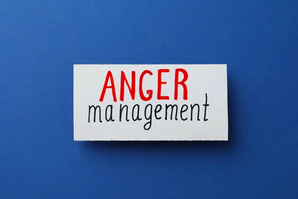 Card Words Anger Management Blue Background Top View — Φωτογραφία Αρχείου