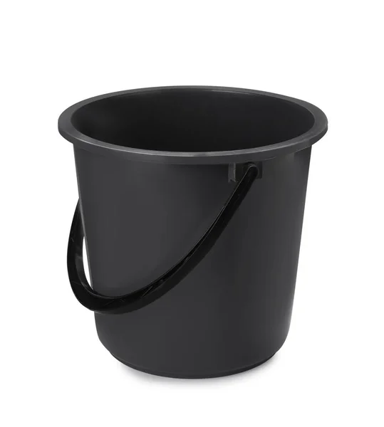 Empty Black Plastic Bucket Isolated White — стоковое фото