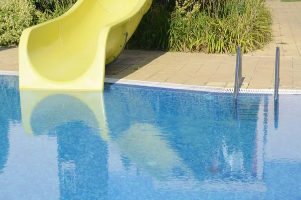 Outdoor Swimming Pool Handrails Ladder Waterslide Sunny Day — Fotografia de Stock