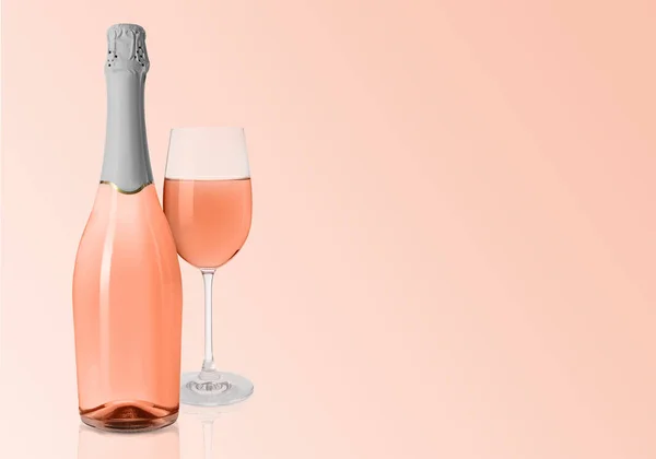 Bottle Glass Delicious Rose Wine Pink Background Space Text —  Fotos de Stock