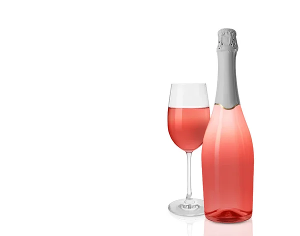 Bottle Glass Delicious Rose Wine White Background — Foto Stock