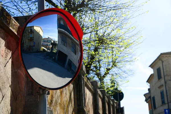 Traffic Mirror City Street Space Text — Stock Photo, Image