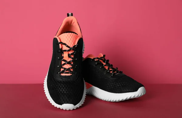 Pair Stylish Sport Shoes Pink Background — Stock Photo, Image