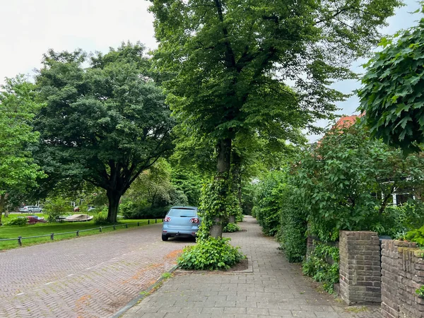 Beautiful View City Street Parked Car Spring Day — Photo